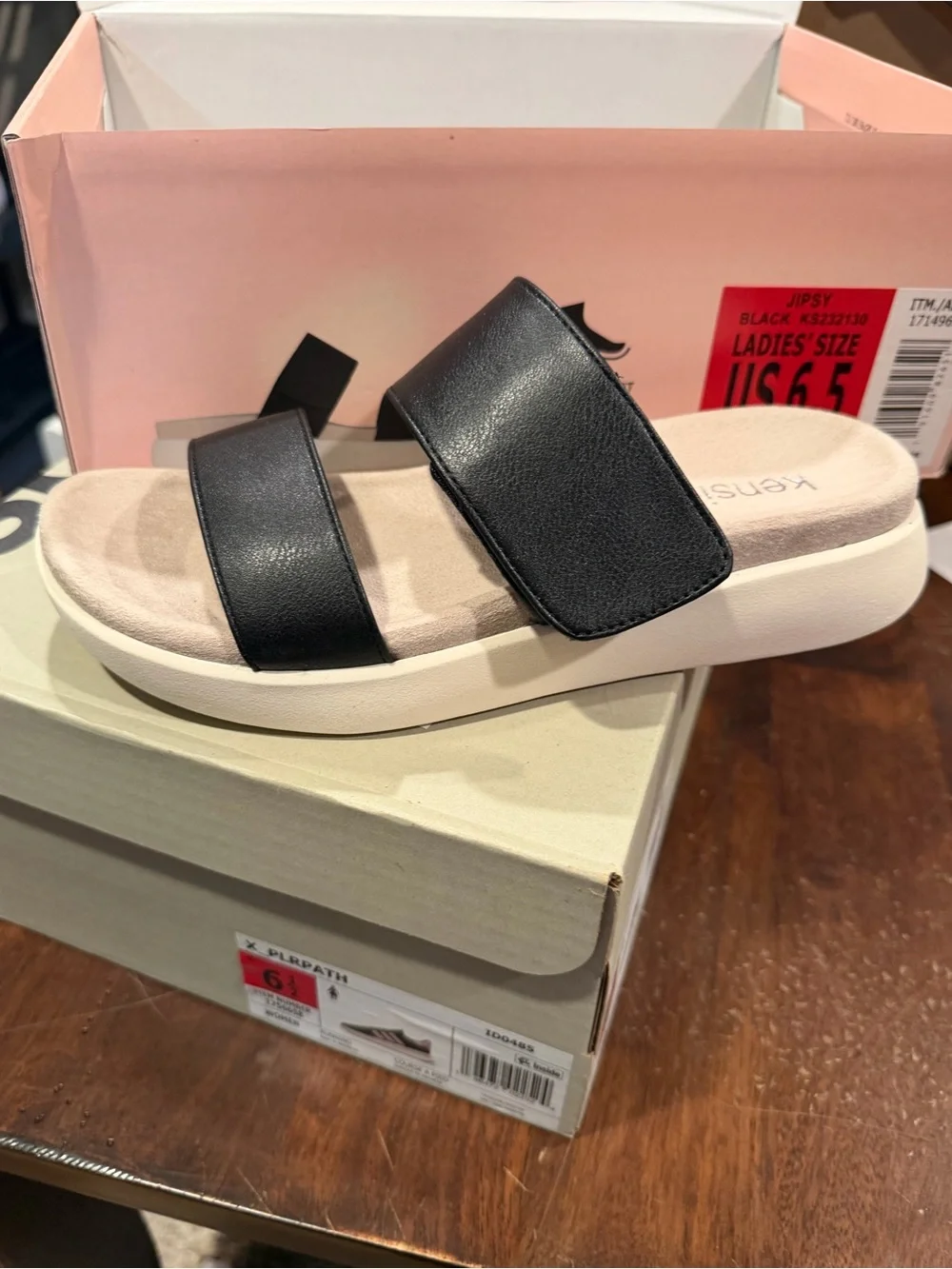 Kensie Women’s Jipsy Souble Strap Slide Sandals Black Size 6.5 M US